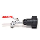 Raccord IBC S60x6 + robinet MT en laiton 1" avec raccord tuyaux (Polypropylène)