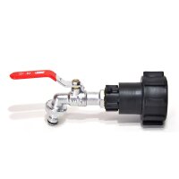 Adapter IBC S60x6 + mosiężny kran kulowy MT 1" z szybkozłączem (polipropylen)