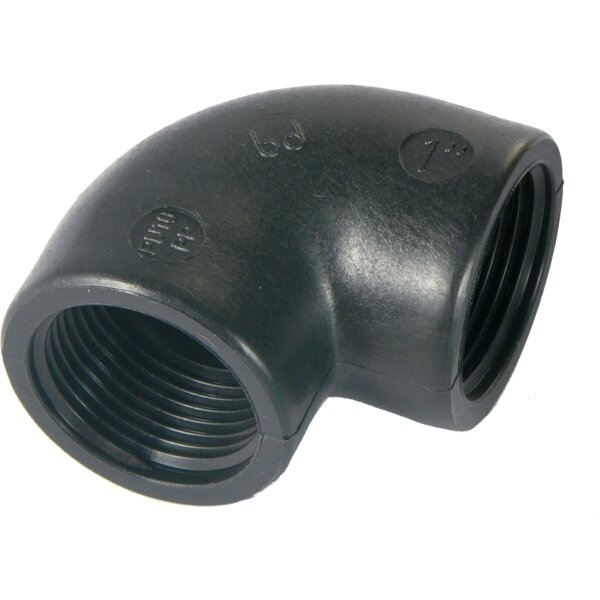 PP-kulma 90° 2x 1/2" sisäkierre - musta