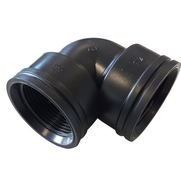 PP-kulma 90° 2x 1"1/2 sisäkierre - musta