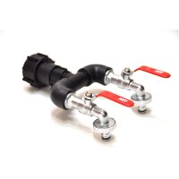 Adaptador IBC S60x6 + 2x 1" MT Grifos de bola de latón con conector rápido (Polipropileno)