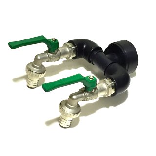 IBC Adapter S60x6 + 2x 3/4" RIV Brass Ball faucets with Hose tail (Polypropylen)
