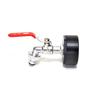 IBC Adapter S60x6 + MT Messing Kugelauslaufhahn 1" mit Kupplung (PE-HD)
