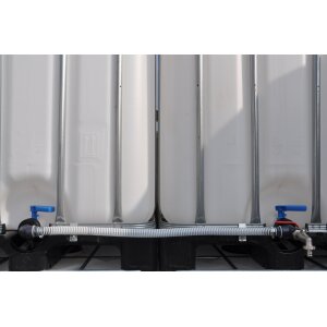 Sats för koppling av 4 IBC-behållare med S60x6-adaptrar (PP) med 2 dräneringsventiler