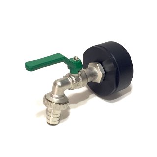 IBC Adapter S75x6 + RIV 1" Brass Ball faucet with Hose tail (Polypropylen)