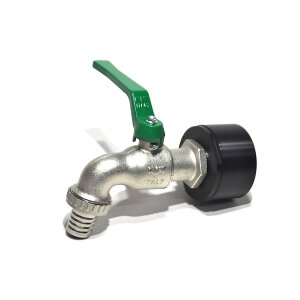 Adaptador IBC S75x6 + torneira de esfera de latão RIV 1"1/4 com cauda de mangueira (polipropileno)