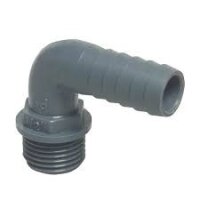PP- Slangmunstycken 90° med utvändig gänga - Grå