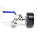 Raccord IBC 2" BSP + robinet 1/2" MT bleu en laiton avec raccord tuyaux (PE-HD)
