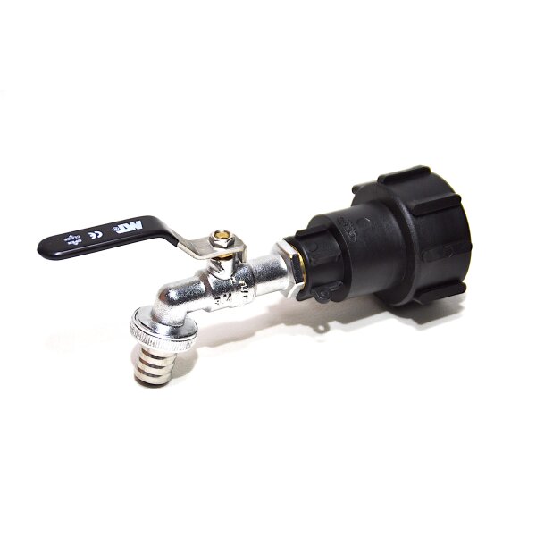 Adaptadores IBC S60x6 + MT Grifo de bola de latón con cola de manguera (Polipropileno)