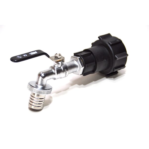 Adaptador IBC S60x6 + torneira de esfera de latão MT 1" com cauda de mangueira (polipropileno)