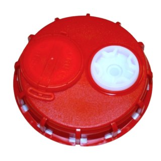 Red Schütz cap NW150 Double with double 2"G bung plug - 1x closed 1x valve - TPE