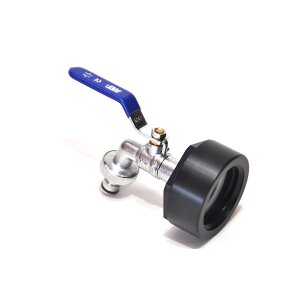 IBC Adaptörleri 2"1/8 BSP + Mavi MT Pirinç Bilyalı musluk, hızlı konektörlü (PE-HD)