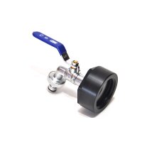 IBC Adaptörleri 2"1/8 BSP + Mavi MT Pirinç Bilyalı musluk, hızlı konektörlü (PE-HD)