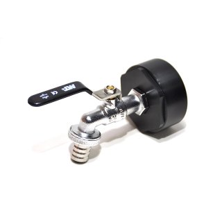 IBC Adapters 2"1/8 BSP + MT Brass Ball faucet with hose tail (PE-HD)