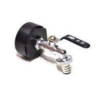 IBC-sovitin 2"1/8 BSP + MT 3/4" messinkinen pallohana letkuhännällä (PE-HD)