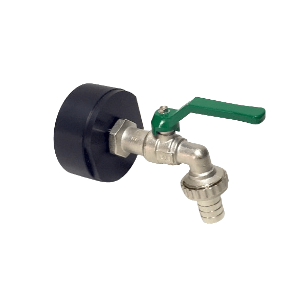 Adattatore IBC 2" BSP + rubinetto a sfera in ottone RIV 3/8" con tubo flessibile (polipropilene)
