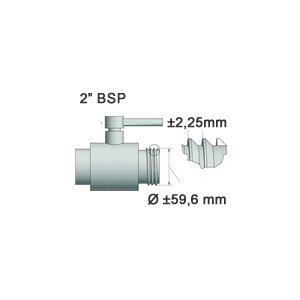 Adattatore IBC 2" BSP + rubinetto a sfera in ottone RIV 3/8" con tubo flessibile (polipropilene)