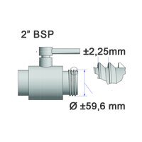 Adattatore IBC 2" BSP + rubinetto a sfera in ottone RIV 1/2" con tubo flessibile (polipropilene)